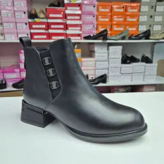 Ghete Dama negre, elastic lateral, toc gros 6670 — poza 1