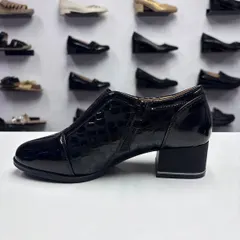 Botine Dama negri lacuți, toc gros, comozi 7376 — poza 2