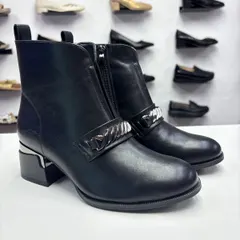 Ghete Dama negre cu toc gros si catarama, comode 03 — poza 3