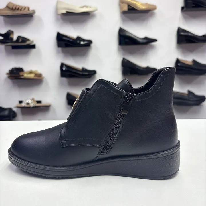 Ghete Dama negre, cu elastic si fermoar, comode Q27